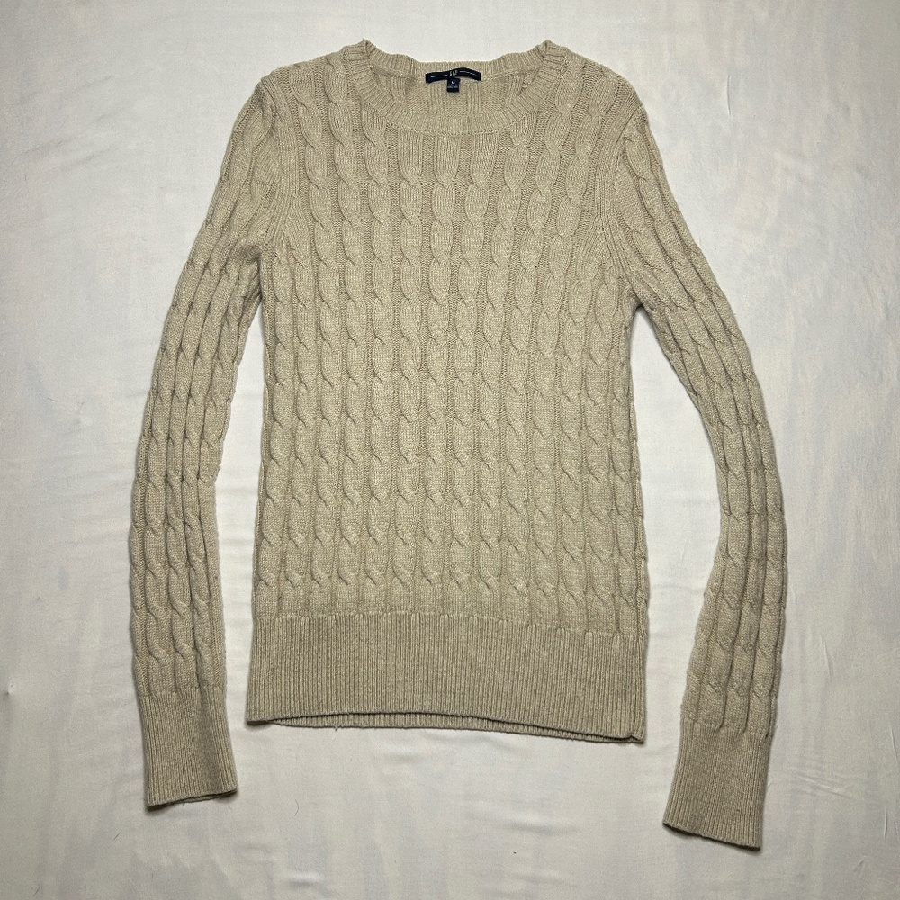 Vintage Gap Sweater Womens M Beige Fisherman Angora Blend Cable‎ Knit Y2K
